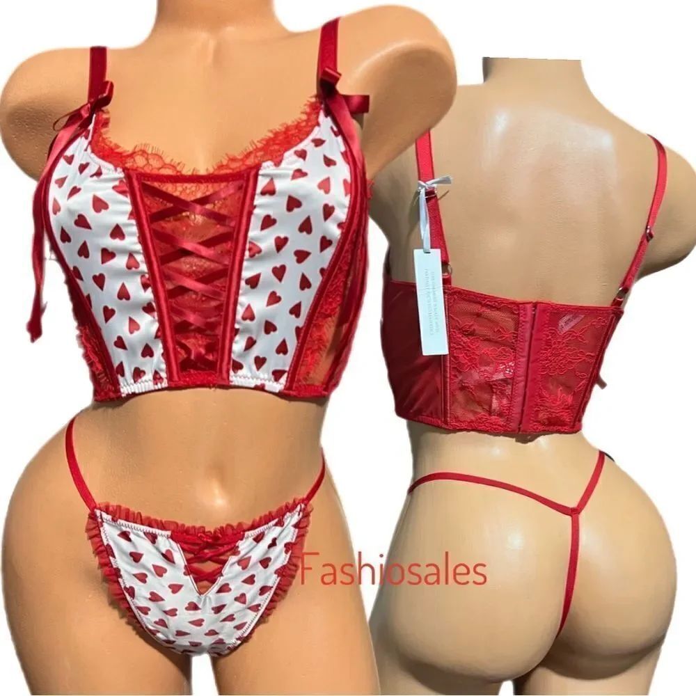 Victorias Secret Dream Angels Satin & lace Corset Bra & V String Panty Set